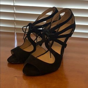 Aldo Lace Up Black Suede Heels